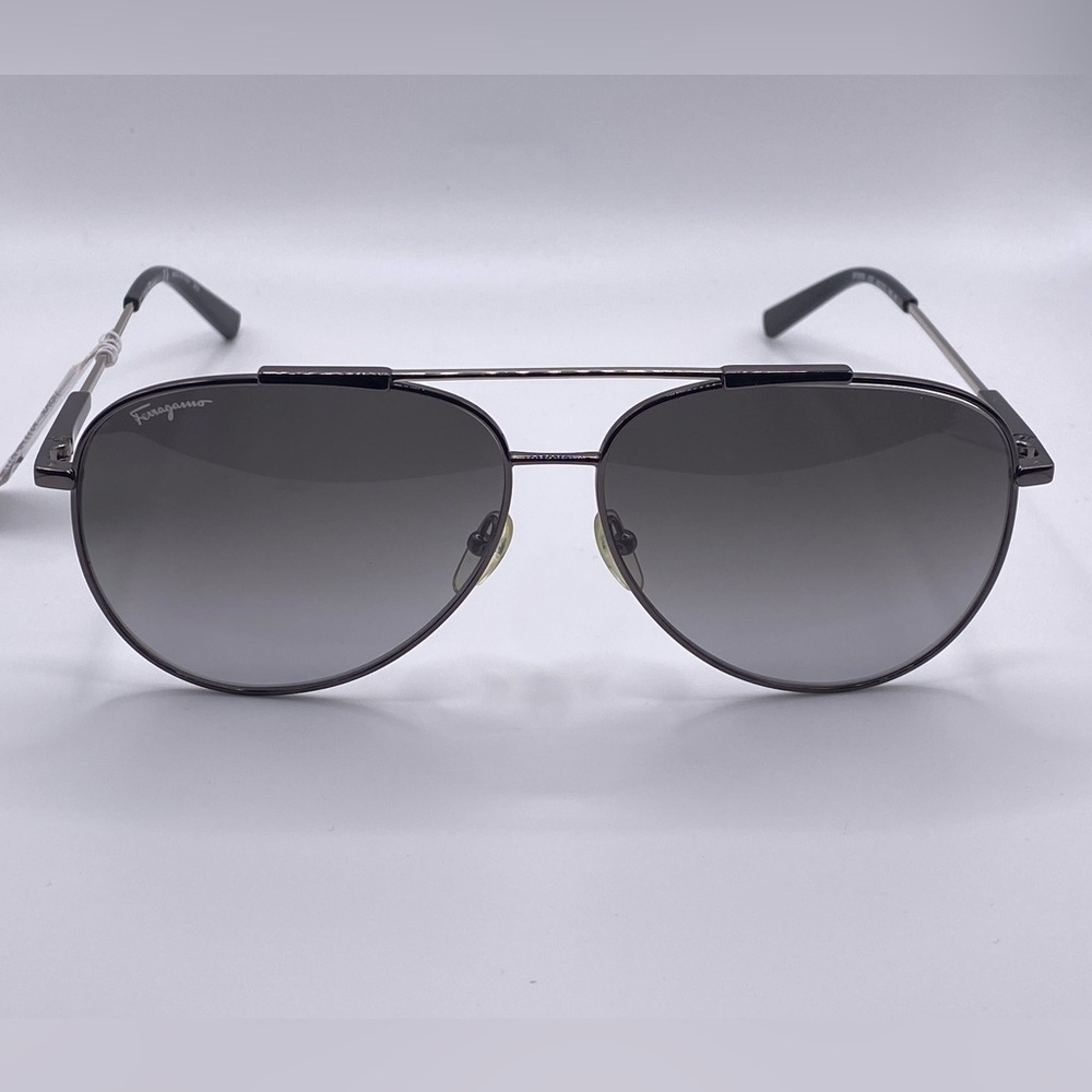 Salvatore Ferragamo SF265S Dark Ruthenium Grey Aviator Sunglasses 62-13-145 NWT